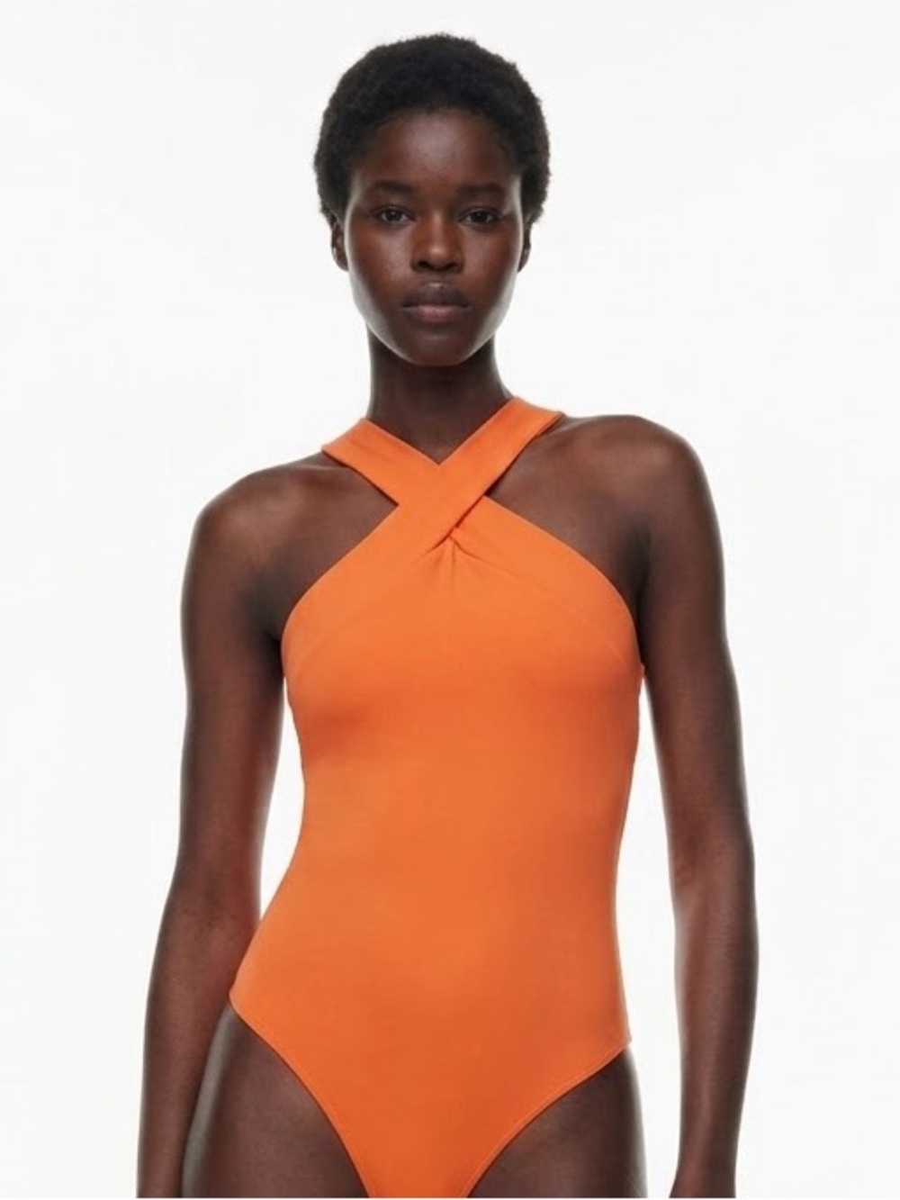 Aritzia Contour Criss Cross Bodysuit Orange Sleek Modern